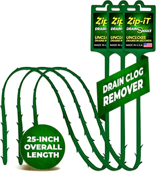 [Product No: 8] Zip-It Hair Clog Remover - Original 25-inch Drain Snake Cleaner, 3-Pack